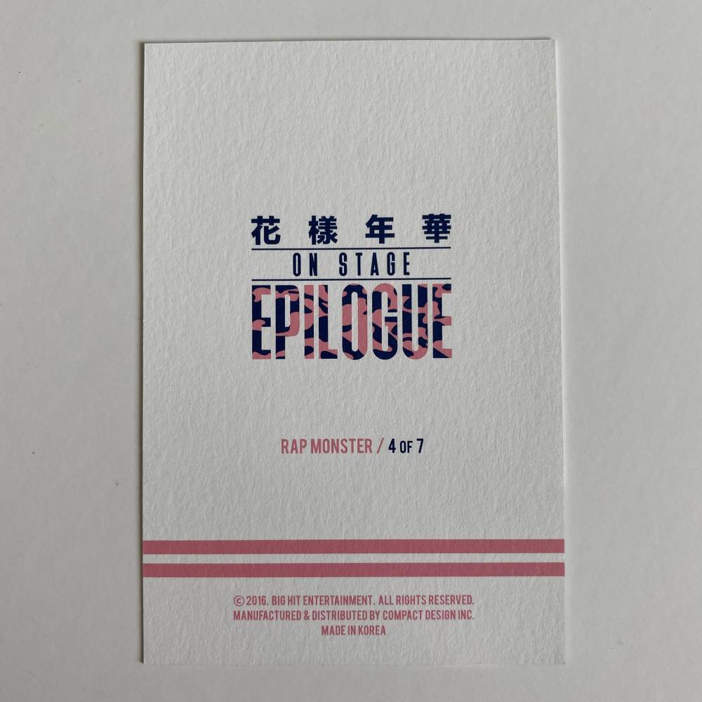 BTS '花樣年華 ON STAGE: EPILOGUE' 2016 MINI PHOTOCARD - RM (4/7)